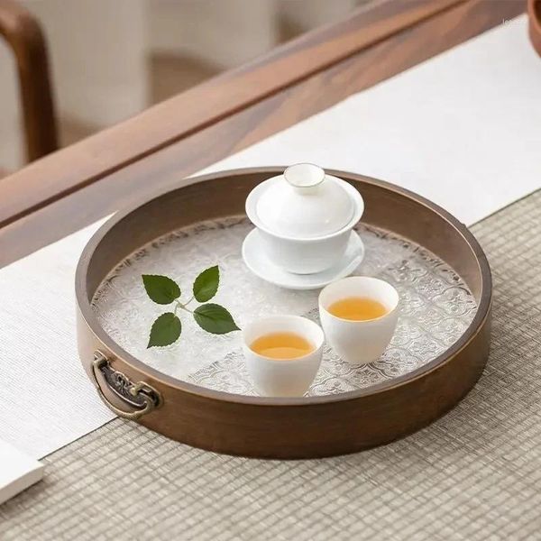 Platos decorativos estilo japonés retro flor de manzano silvestre luz de lujo cristal acrílico doble oreja bandeja año frutos secos platillo dim sum