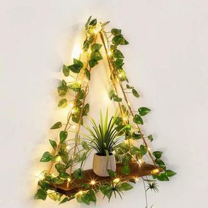 Decoratieve borden keukenmuurorganisator rustieke Boheemse planken met LED -verlichting kunstmatige groene bladeren plant kunstambachten opslag voor kamer