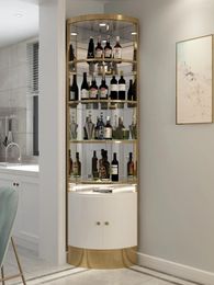 Assiettes décoratives Luxury Luxury en acier inoxydable Triangle Armoire en verre Vin Vin Post-modern Corner Living Room Fan