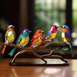 Decorative Plates Manual Stained Acrylic Birds On Branch Desktop Ornaments Material Double Sided Multicolor Style Alloy Decorations 230710