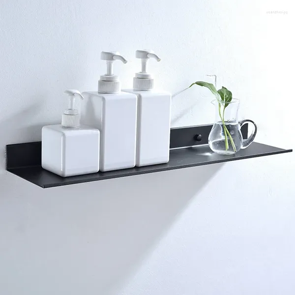 Platos decorativos de aleación de aluminio y Metal, estante de almacenamiento negro, estante flotante colgante para dormitorio, estantes de pared, decoración para sala de estar