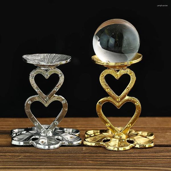 Plaques décoratives Metal Double Love Crystal Ball Base Quartz Mino Affichage du support Décoration Murale Ornements de table Accessoires de support