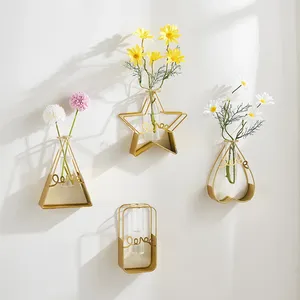 Plaques décoratives en métal racks de fleurs dorés vase Vase Hydroponie mur de plante suspendue