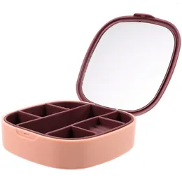 Decoratieve platen Mini Jewelry Travel Case Oorringhouder opslag ketting organisator make -up spiegel