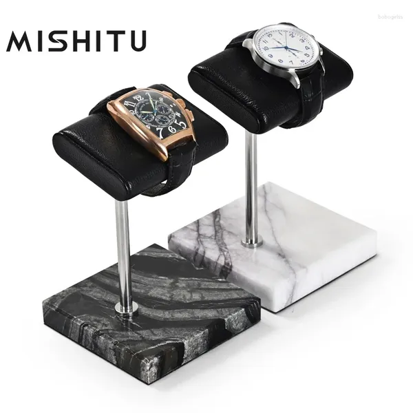 Plaques décoratives Mishitu Pu Leather Marble Base Watch Display Stand Storage Rack Rack Jewelry Organisateur personnalisable