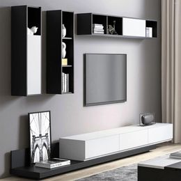 Meuble TV à haute brillance de laque noire moderne modulaire de plats décoratifs avec la conception d'étagères de mur