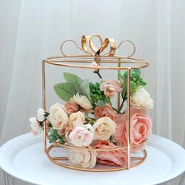 Plaques décoratives Fleurs de style nordique Emballage Electoroplate Golden Portable Gift Round As Panier de vase Géométrique Fleur de vase géométrique