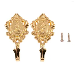 Decoratieve platen patroon vintage legering gordijngordijngordijn houding tieback hooks 2pcs (goud)