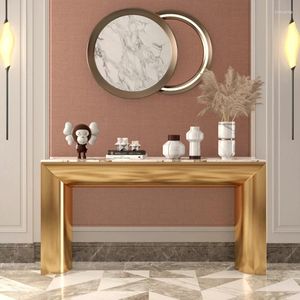 Decoratieve platen postmoderne roestvrijstalen console tafel pandora licht stenen plaat ingang gangpad corridor zijaanzicht