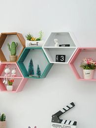 Platos decorativos Estantes para macetas Libros Marco de madera Juguetes Figuras Estilo hexagonal Soporte para flores Montaje Estante para manualidades Exhibición nórdica Pared de almacenamiento