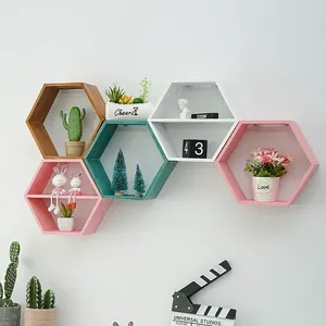 Plaques décoratives Style Pot Style Wall Books Crafts Figurines en bois Hexagonal Decor Storage Holder Nordic Frame Toys Flower Shelf Mount Affichage