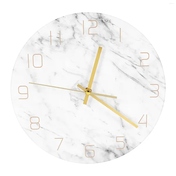 Reloj de pared de mármol silencioso analógico de cuarzo con placas decorativas, reloj redondo moderno con estampado blanco elegante en 3D, creatividad nórdica, decoración del hogar