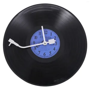 Decoratieve borden Quartz Ronde Retro Wall Clock Art Design Kitchen Woonkamer Decoratie Record Blue Zwart Plastic