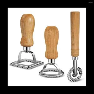 Plaques décoratives Ravioli Pasta Cutter Set Stamp Maker avec poignée en bois pour les boulettes Pierogi lasagne