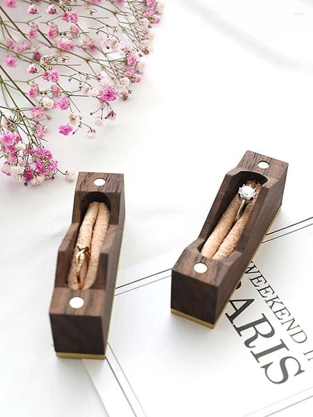 Plaques décoratives Boîte d'anneau Double Grade de noyer en bois de noyer paire de bouts de mariage