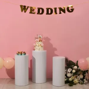 Decoratieve platen set van 3 ronde cilinder voetstuk display stand witte cake pilaren voor doe -het -zelf bruiloftsfeestdecoraties