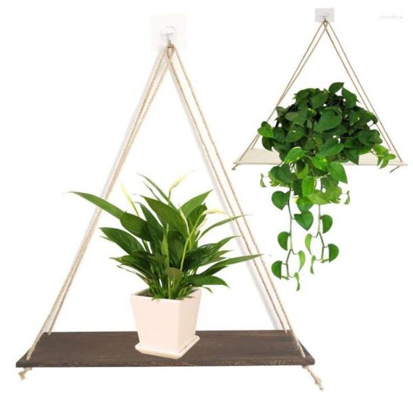 Estantes para platos decorativos, Columpio de madera de primera calidad, cuerda colgante montada en la pared, maceta flotante para plantas y flores, bandeja para decoración nórdica del hogar