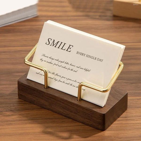 Plaques décoratives Simple Fashion Business Card Solder Metal Beech Walnut Wood Cartes Afficher le support de table de table