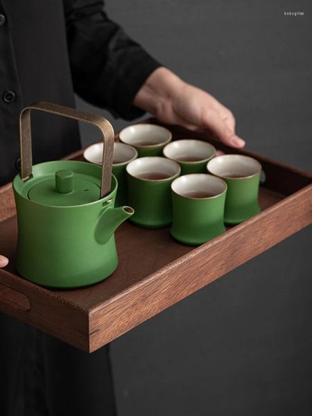 Platos decorativos simples luz de lujo de lujo de seis tazas por olla de té de té de bambú de té de té de té de bambú verde