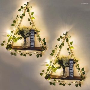 Decoratieve borden gesimuleerd Green Plant Led Light Hanging Stand Macrame Plank voor slaapkamer woonkamer keuken