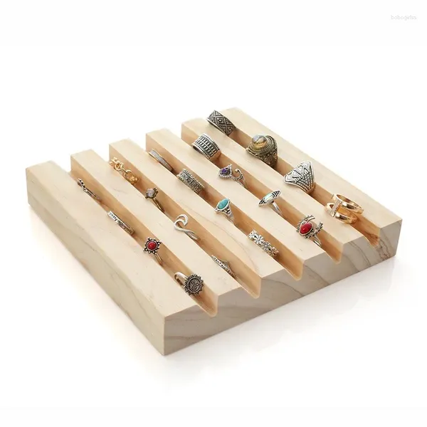 Platos decorativos de madera maciza estante de anillo de madera ranurada de joyería de almacenamiento de la bandeja de almacenamiento de la bandeja de contadores