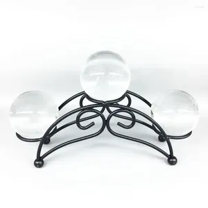 Platos decorativos, asiento de tres bolas, Base de cristal Feng Shui con soporte de Metal para decoración de escritorio de la habitación del hogar
