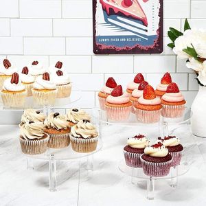 Plaques décoratives Transparentes à 4 couches en acrylique Gâteau de gâteau stand rond Dessert 4 pièces Poupée de mariée Modèle