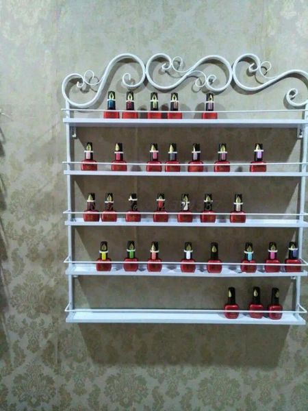 Platos decorativos, estantes de pared para salón de uñas, vitrina de cosméticos, arte del hierro, estante de almacenamiento con pegamento polaco montado en la pared