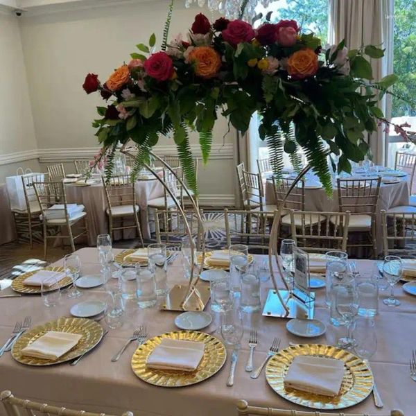 Plaques décoratives support de fleur de mariage en métal doré pour pièce maîtresse de Table de fête