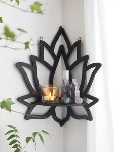 Plaques décoratives étagère en cristal de lotus en bois affichage pour placer des bougies pierres en pot plantes à la maison décoration de décoration murale flottante cadeau