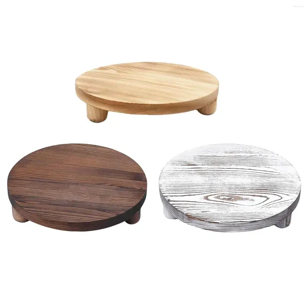 Platos decorativos Bandeja de pedestal de madera Mesa de granja Baño Elevador de cocina redondo para exhibición Postre Planta de interior Maceta Vela Jabonera