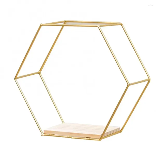 Platos decorativos tablero de madera soporte de almacenamiento con marco de Metal estante nórdico hexagonal flotante montado en la pared soporte de marco geométrico decoración del hogar