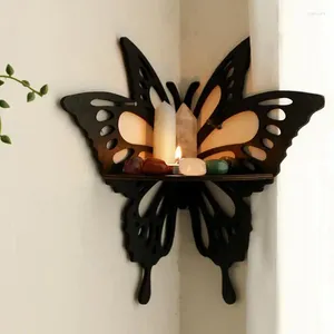 Decoratieve Platen Houten Vlinder Lotus Mot Kristal Stenen Wandplank Opbergrek Display Voor Geschenken Woondecoratie