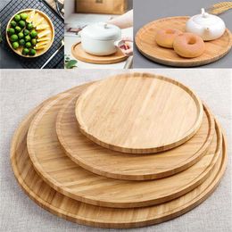 Assiettes décoratives Plateau de service rond en bois Assiette à pizza Planche à découper Petit déjeuner en bois Nourriture Fruits Pain Dessert Conteneur Thé Tapis Snacks Plat Z0227