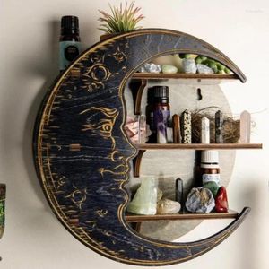 Plaques décoratives étagère en bois lune visage présentoir flottant décor mural Boho décoration de la maison support en cristal organisateur