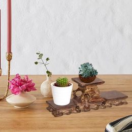 Decoratieve borden houten stenen display standaard retro stijl kleine bonsai voetstuk vaas stabiele houtsnijwerkbasis voor decoratie
