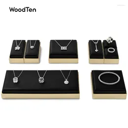 Decoratieve platen Woodten sieraden Display Stand voor ketting hangbandbangle accessoires met PU lederen zwart met plank