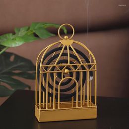 Assiettes décoratives en fer forgé, Cage à oiseaux dorée, étagère à bobine de moustique, ornements pratiques créatifs pour la maison d'été