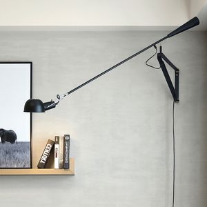 Decoratieve plug in wandlampen Art Deco sconces lange verstelbare swing arm wit zwart kleur retro industrieel