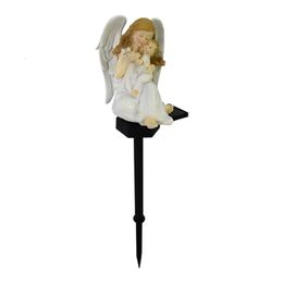 Decoratieve zonne -lichten Outdoor Angel Light Decor Garden Stake Lights Waterproof Outdoor Lighted Stake Resin Garden Figurine 240419