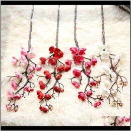 Couronnes décoratives Fournitures de fête de fête Garden7Pcs / Lot Prune Fleurs de cerisier Soie Fleurs artificielles Tige en plastique Sakura Branche d'arbre Maison