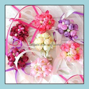 Couronnes décoratives fournitures de fête de fête maison jardin fleur de poignet artificielle de haute qualité 5 couleurs décorations de soeur fleurs de mariage Cor