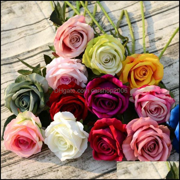Couronnes décoratives Fournitures de fête festives Fleurs de jardin Roses Bouquet Rose pour mariage Décoration de Noël Blanc Bleu Artificiel Fl