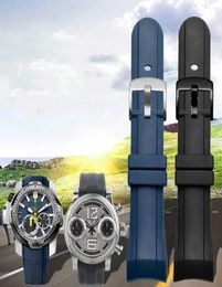 Dedicated Curved Interface Silicone Watch Band voor Graham Racing Chronograph Series Rubber mannelijke riem 24 mm Zwart blauw polsband H06942201