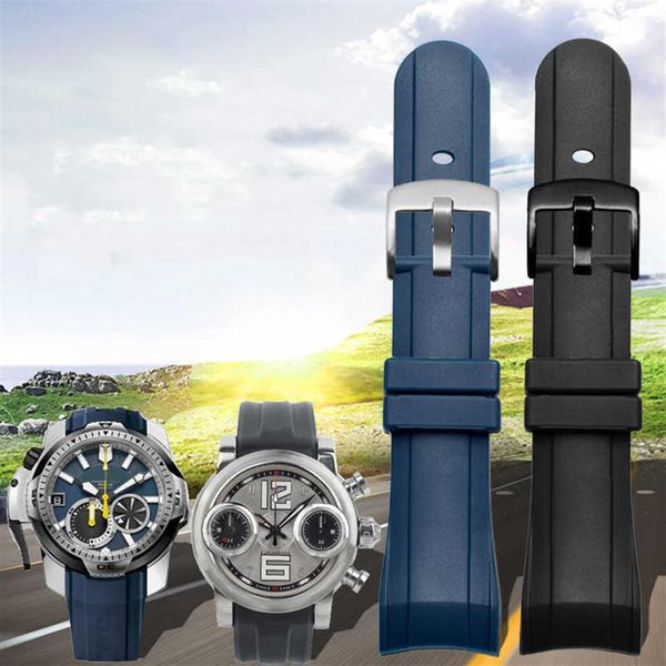 Bracelet de montre en silicone à interface incurvée dédiée pour Graham Racing Chronograph Series Bracelet en caoutchouc pour homme 24 mm Bracelet bleu noir H0286N