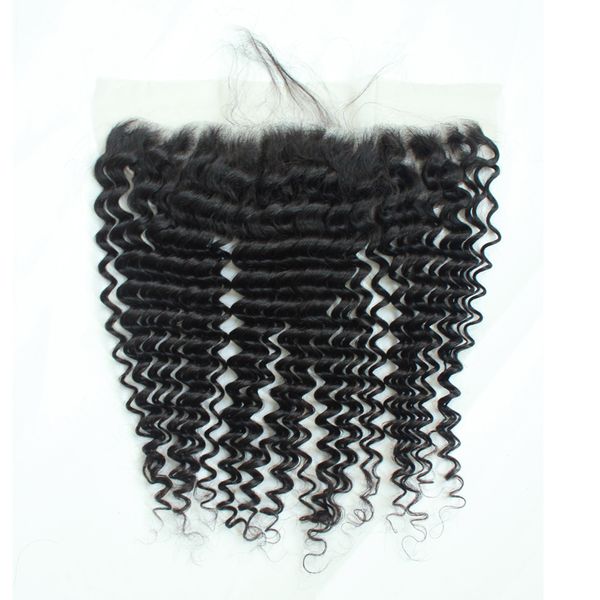 Fermetures de dentelle transparentes de cheveux humains vierges brésiliens bouclés profonds frontaux de dentelle pré-épilés frontaux de dentelle 4X4 13X4 ligne de cheveux naturelle