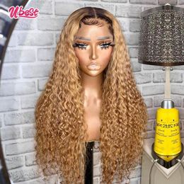 Diep Krullend Lace Front Pruik Ombre Blonde Gekleurde Menselijk Haar Pruiken Transparant 13x4 Frontale Pre Geplukt Braziliaanse U