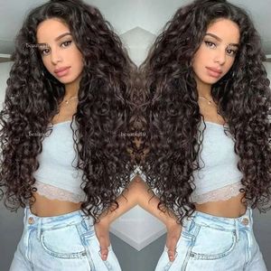 Curly Deep None Lace Long Long Natural Natural Wave Res résistant à la chaleur Fibre Perruques synthétiques pour les femmes noires 24 pouces + Capuchis de perruque libre