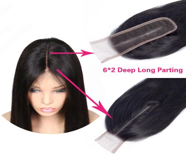 Deep Long Parting 6x2 Cheveux raides brésiliens Lace Closure Partie centrale Péruvienne Malaisienne Indienne Cambodgienne Vierge Remy Cheveux Humains 9577573