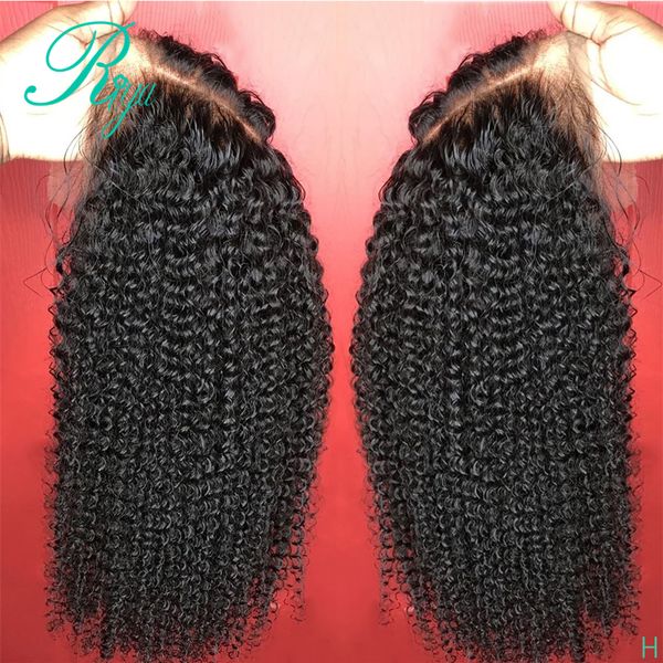 Pelucas de cabello humano de simulación frontal de encaje de parte media profunda para mujeres con pelucas de encaje de cabello sintético negro Afro Kinky Curly Glueless